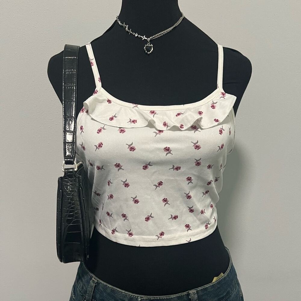 Floral Ruffle Crop Tank Top